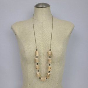 WOOD Beaded Silver Chain Long Necklace